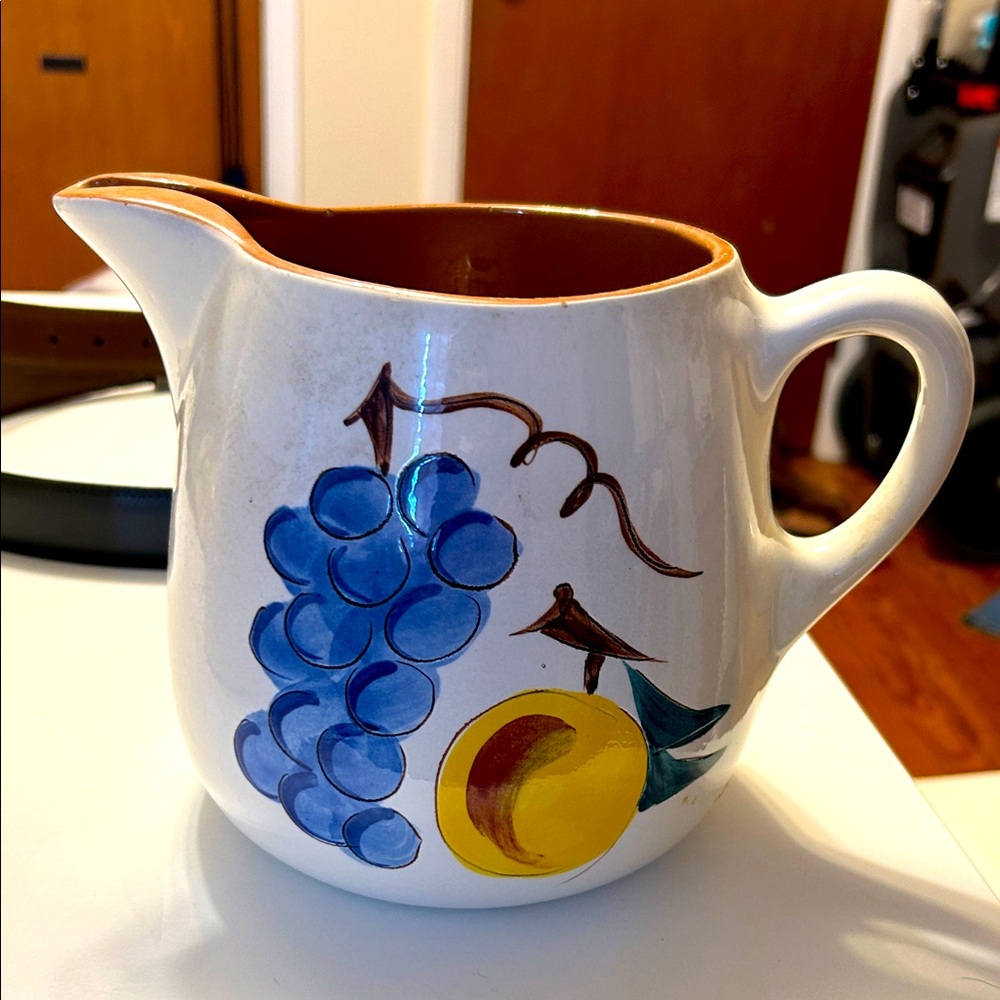 Stangle Pottery Large Water Pitcher with painted fruit
